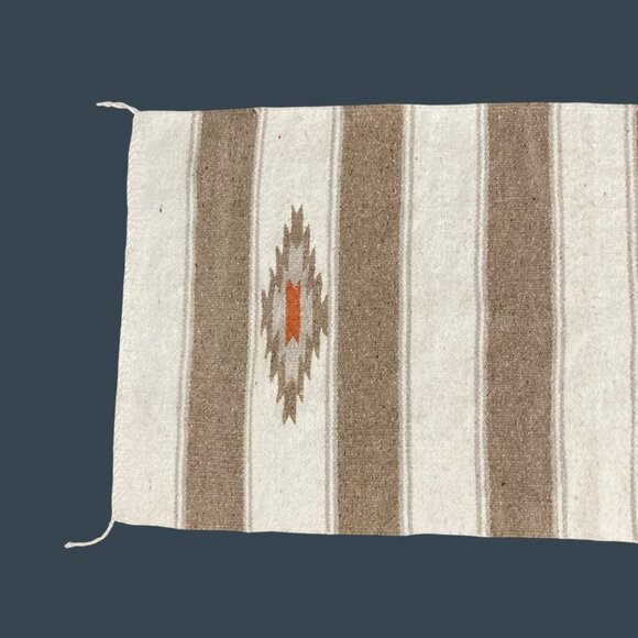 Handwoven Southwestern Rug Beige And White Stripes With Geometric Pattern 60"x28 - Picture 3 of 4